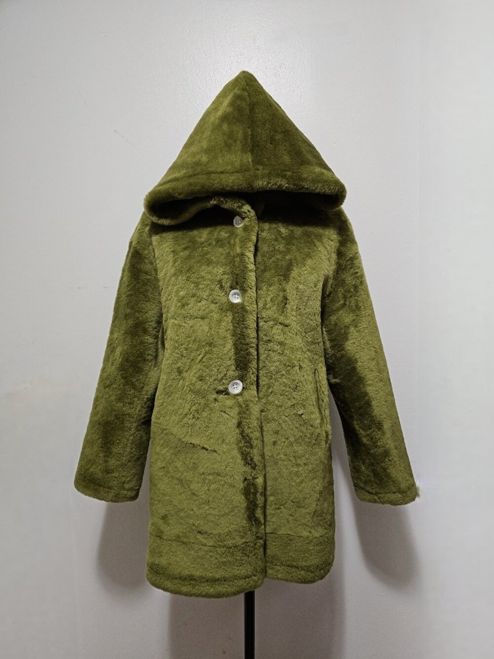 New Merino Sheepskin Shearling Lamb Fur Coat Jacket Hooded Moss Sea Green Olive